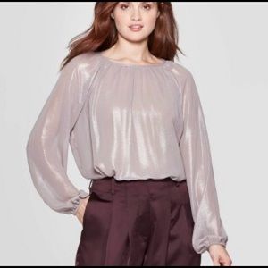 Prologue Bishop Long Sleeve Shirred Tie Blouse NWT